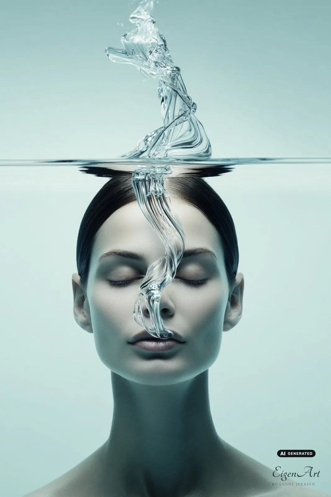 Breath — Gesicht halb unter der Wasseroberfläche, ein aufsteigender Wasserstrahl als sichtbarer Atemzug
