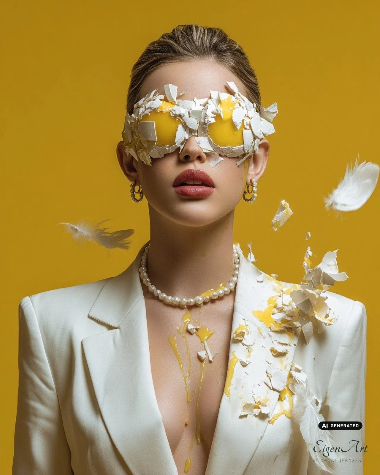 Egg on Her Face — aufgeschlagene Eier statt Brillengläser, ganz in Gelb