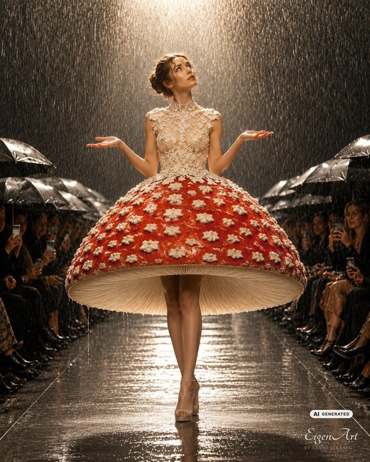 Mushroom Umbrella — Fliegenpilz-Laufsteg im Regen