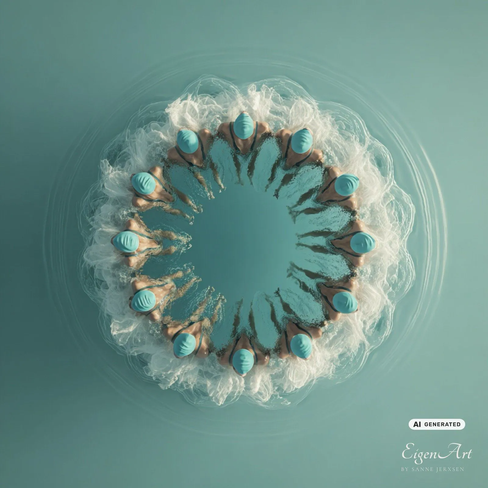 Round Robin — Synchronschwimmerinnen im Kreis aus der Vogelperspektive