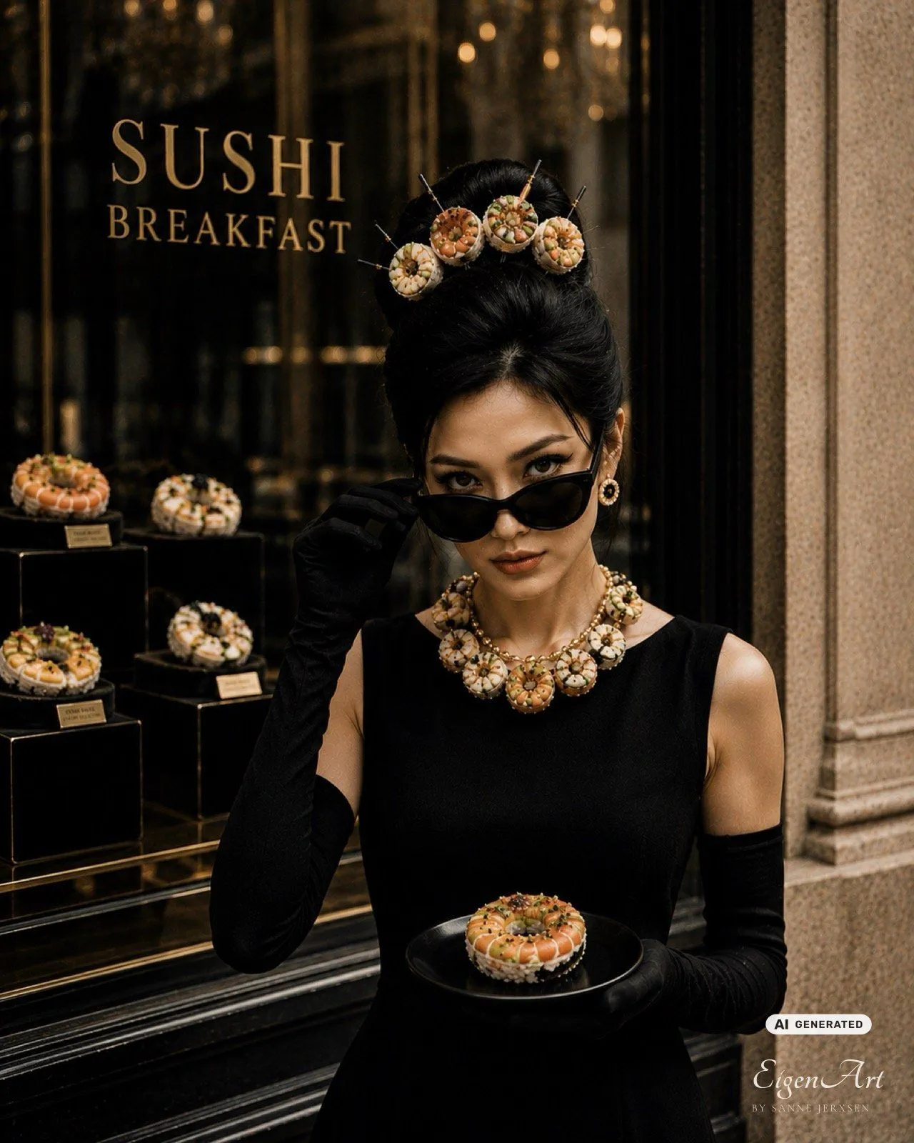 Sushi Breakfast — Hommage an Audrey Hepburn vor einer Sushi-Boutique